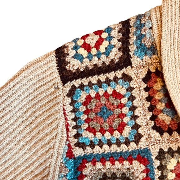 Ralph Lauren Sz S Vintage 1996 Crochet Patchwork Lambswool Cardigan Sweater - Picture 13 of 13